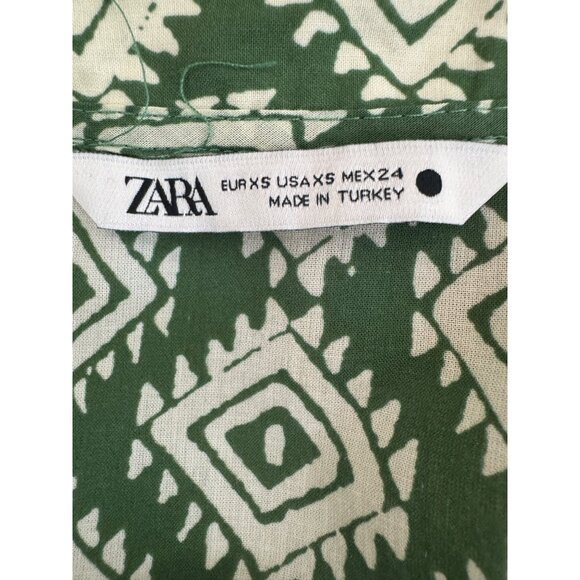 2/$30 ZARA XS Green & White Geometric Mini Print Cotton Dress - Picture 4 of 15